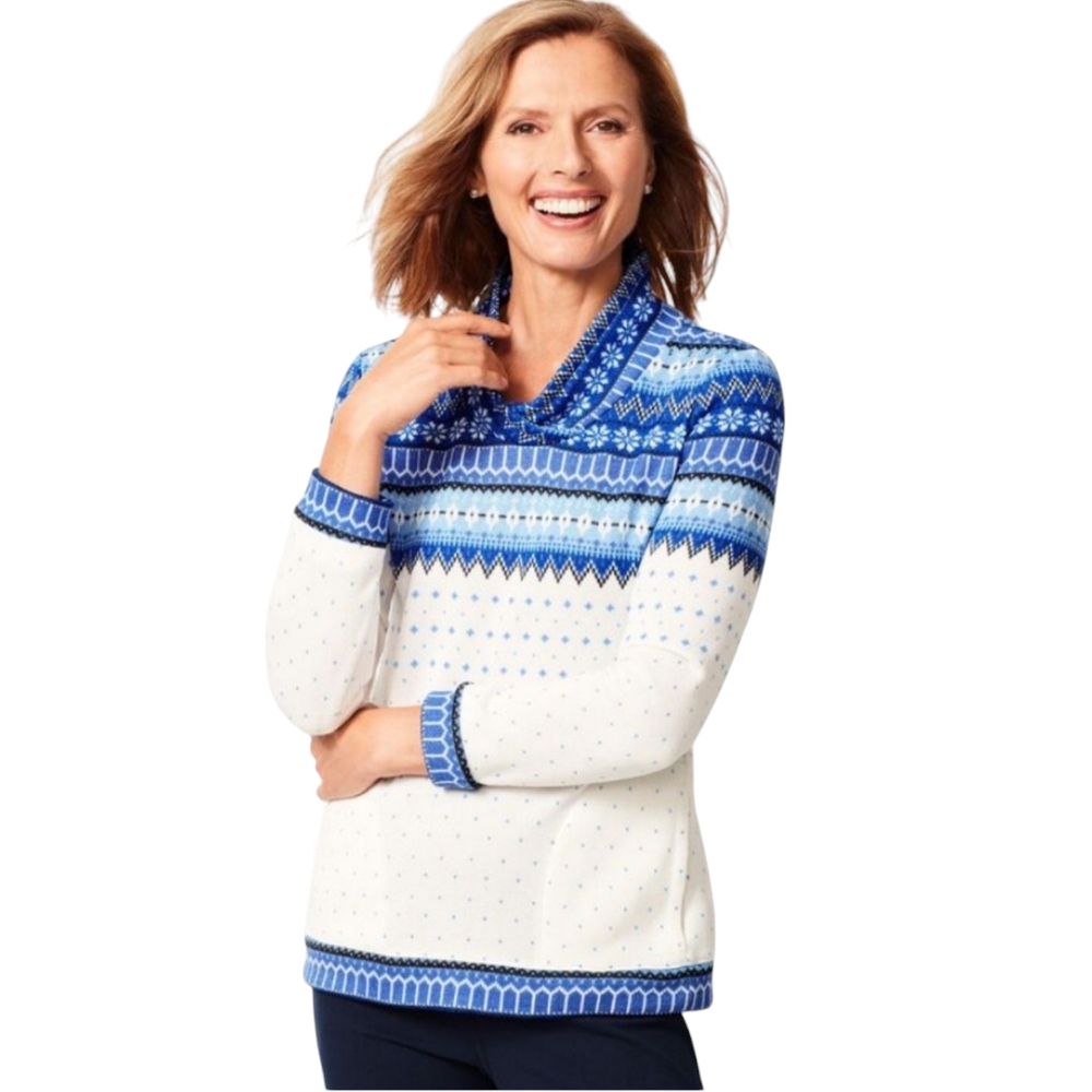 Like New Talbots Fair-Isle Funnel Neck Long Sleeve Pullover Sweater Size S